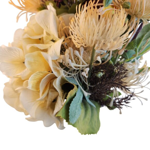 Hand Tied Artificial Flower Bouquet With faux hydrangeas pampas grass cream peac - Picture 7 of 16